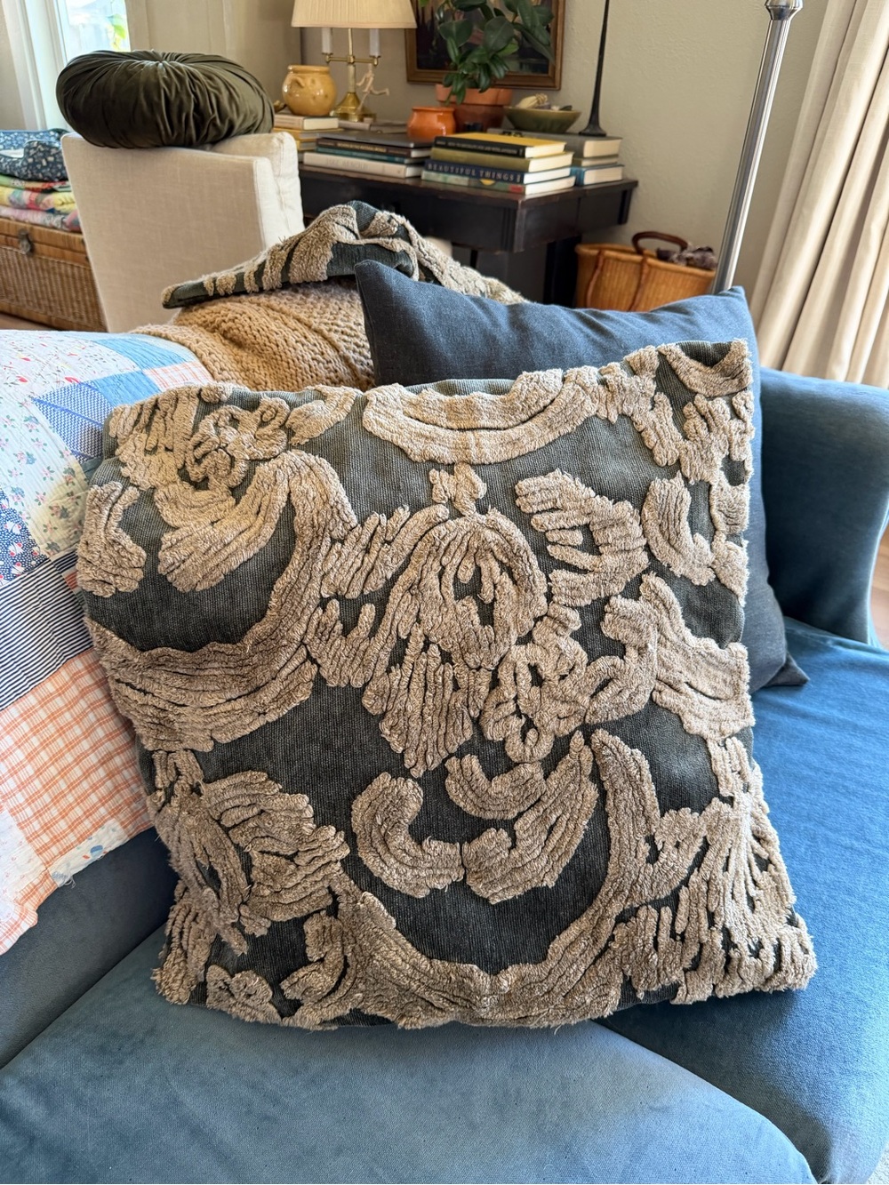 Pottery Barn Green Super Soft Textured Floral Throw Pillow Covers